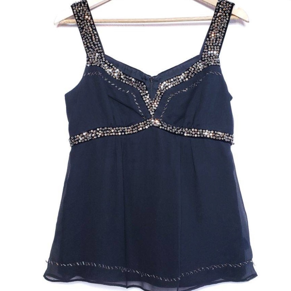 Nanette Lepore Black Sequin Silk Blend Blouse 6 EU - Picture 2 of 9